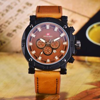 Swiss Army Jam Tangan Pria - Body Black – Brown Dial – Coklat Muda Leather - SA-3593B-BC-TGL- Kulit Coklat Muda  