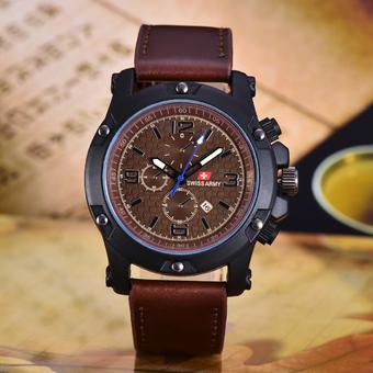 Swiss Army Jam Tangan Pria - Body Black – Brown Dial – Coklat Muda Leather - SA-3597B-BC-TGL- Kulit Coklat Tua  