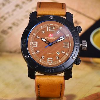 Swiss Army Jam Tangan Pria - Body Black - Brown Dial - Kulit Coklat Muda- SA-3599B-BC-TGL  