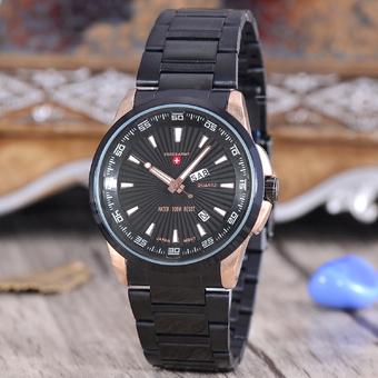 Swiss Army Jam Tangan Pria-Body Black/RoseGold –Black Dial – Stainless Stell Band - SA-RT-3202-B-BR-TGL-HR  