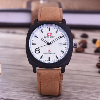 Swiss Army Jam Tangan Pria - Body Black – White Dial – Coklat Muda Leather - SA-3595B-BW-TGL- Kulit Coklat  