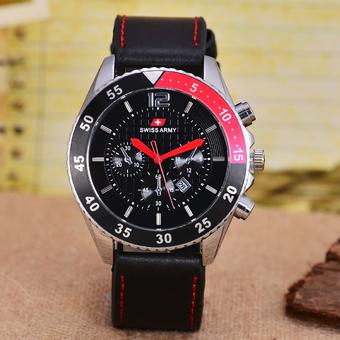 Swiss Army - Jam Tangan Pria – Body Silver – Black Dial – Black Leather strap - SA- 7556 –SB-TGL-Kulit Hitam  