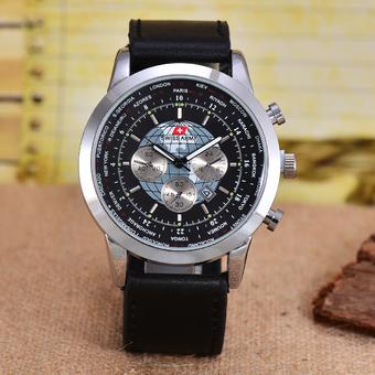 Swiss Army - Jam Tangan Pria – Body Silver – Black Dial – Black Leather strap - SA- 7623 –SB-TGL-Kulit Hitam  