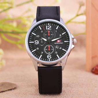 Swiss Army - Jam Tangan Pria – Body Silver – Black Dial – Black Leather - SA- 2165C -SB-TGL-Kulit Hitam  