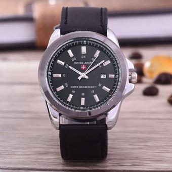 Swiss Army - Jam Tangan Pria - Body Silver - Black Dial - Hitam - Leather Band - SA-RK-3821E-SB-TGL  