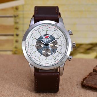 Swiss Army - Jam Tangan Pria – Body Silver – White Dial – Brown Leather strap – SA- 7623B –SW-TGL-Kulit Coklat  