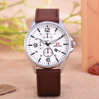 Swiss Army - Jam Tangan Pria – Body Silver – White Dial – Brown Leather - SA- 2165A -SW-TGL-Kulit Coklat  