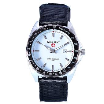 Swiss Army - Jam Tangan Pria - Body Silver - White Dial - Nylon Strap SA-TK-TGL-5579 Putih  