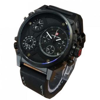 Swiss Army Jam Tangan Pria Chronograph Triple Time Strap Tali Kulit SA 4176 Hitam  