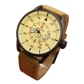 Swiss Army Jam Tangan Pria Cokelat Kuning Strap Tali Kulit SA 8044  