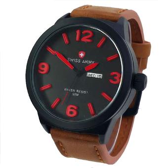 Swiss Army - Jam Tangan Pria - Cokelat - Strap Kulit - Sa 4055 Brown Red  