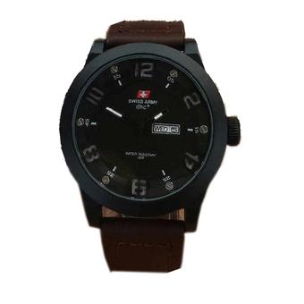 Swiss Army - Jam Tangan Pria - Cokelat Tua-List Abu- Strap Kulit - SA3227  