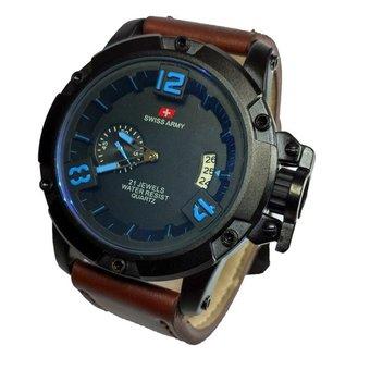 Swiss Army - Jam Tangan Pria - Cokelat Tua list Biru TS 140 - Kulit  