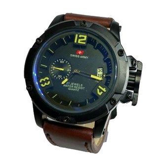 Swiss Army - Jam Tangan Pria - Cokelat Tua list Kuning TS 140 - Kulit  