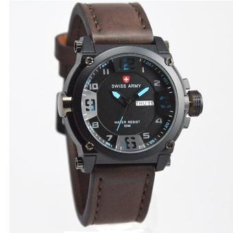 Swiss Army Jam Tangan Pria Coklat Tua Biru Leather Strap SA005A  