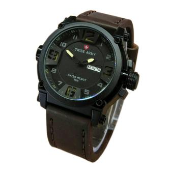 Swiss Army - Jam Tangan Pria - Coklat Tua Jarum Kuning - Strap Kulit - SA 7169  