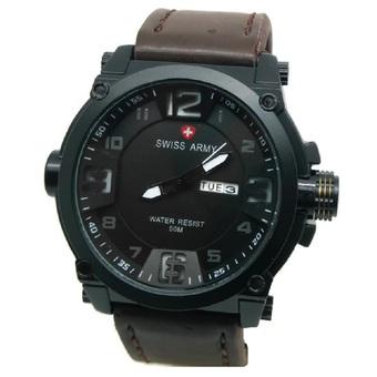 Swiss Army Jam Tangan Pria Coklat Tua Putih Leather Strap SA005A  