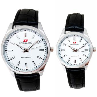 Swiss Army Jam Tangan Pria - Couple - Tali Kulit - Hitam - SA8585  