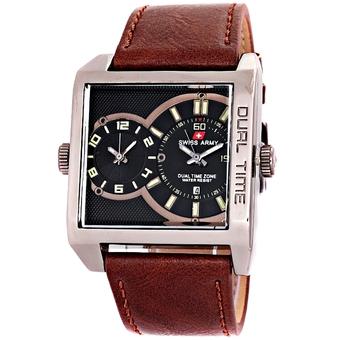 Swiss Army Jam Tangan Pria – Dual Time - leather Strap - SA 2977 Coklat Tua  