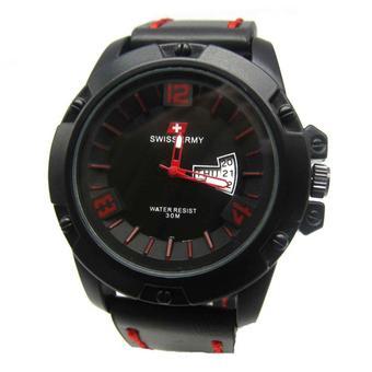 Swiss Army - Jam Tangan Pria - Hitam-Hitam Angka Merah- Strap Hitam Les Merah - SA 6295  