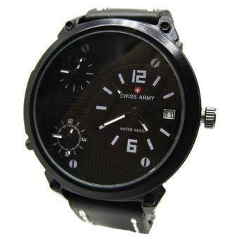 Swiss Army - Jam Tangan Pria - Hitam-Hitam Angka Putih - Strap Hitam Les Putih - SA 6396  