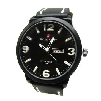 Swiss Army - Jam Tangan Pria - Hitam-Hitam Angka Putih - Strap Hitam Les Putih - SA 6666  