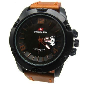 Swiss Army - Jam Tangan Pria - Hitam-Hitam - Strap Coklat Muda - SA 6295  