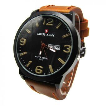 Swiss Army - Jam Tangan Pria - Hitam-Hitam - Strap Coklat Muda - SA 6666  