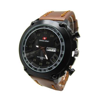 Swiss Army - Jam Tangan Pria - Hitam-Hitam - Strap Coklat Tua - SA 6617  