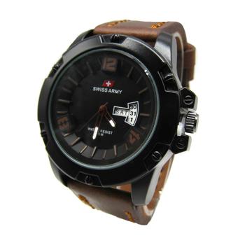 Swiss Army - Jam Tangan Pria - Hitam-Hitam - Strap Coklat Tua - SA 6295  