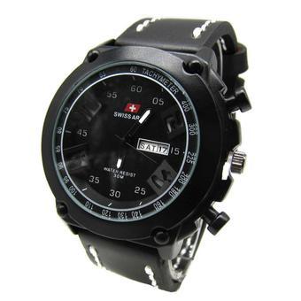 Swiss Army - Jam Tangan Pria - Hitam-Hitam - Strap Hitam Les Putih - SA 6617  