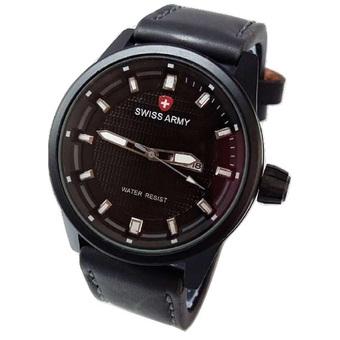 Swiss Army - Jam Tangan Pria - Hitam List Abu - Strap Leather - SA7415  