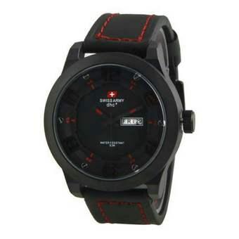 Swiss Army - Jam Tangan Pria - Hitam - Merah - Leather Strap - SA 4058  