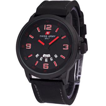 Swiss Army Jam Tangan Pria – Hitam – Merah - Strap Kulit -Sa 1145 Br  