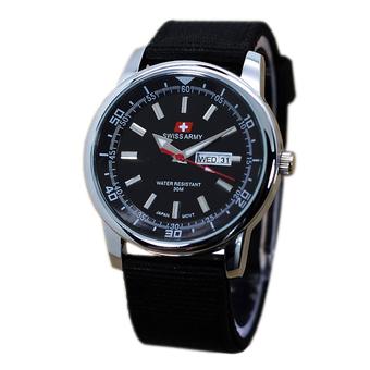 Swiss Army - Jam Tangan Pria - Hitam Plat Silver - Strap Canvas - SA 3117  