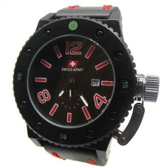 Swiss Army - Jam Tangan Pria - Hitam-Putih Angka Merah - Strap Hitam Les Merah - SA UBOAT  