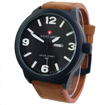 Swiss Army Jam Tangan Pria - Hitam - Strap Kulit Cokelat SA 4055 LBW  