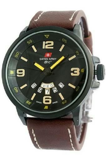 Swiss Army Jam Tangan Pria - Hitam - Strap Kulit Cokelat - SA 1128  