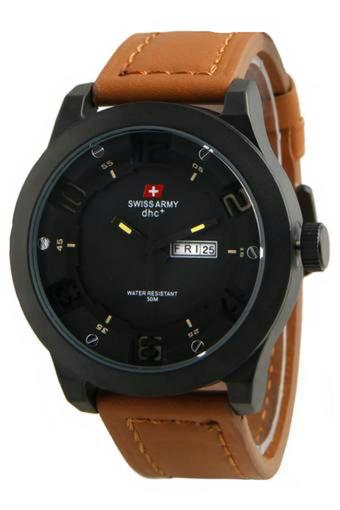 Swiss Army Jam Tangan Pria - Hitam - Strap Kulit Cokelat - SA 4058  