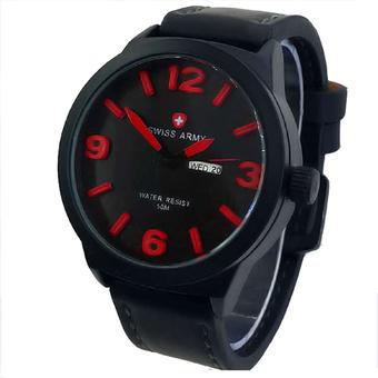 Swiss Army Jam Tangan Pria - Hitam - Strap Kulit Hitam - SA 4055 BLACK RED  