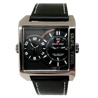 Swiss Army - Jam Tangan Pria - Hitam - Strap Leather - SA DUALTIME  