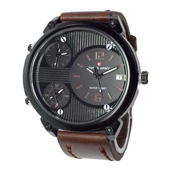 Swiss Army Jam Tangan Pria - Kulit - Cokelat Tua - Sa 3545 M DB Triple Time  