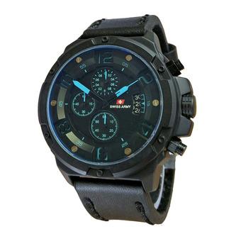 Swiss Army Jam Tangan Pria - Leatehr Strap - Hitam - SA 1375 Black Blue  