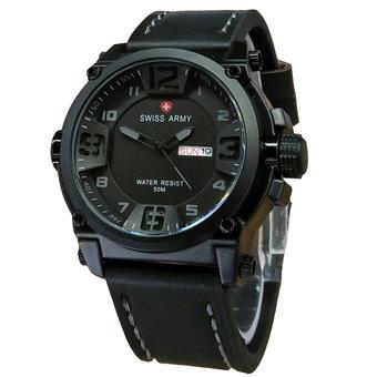 Swiss Army Jam Tangan Pria - Leather Starp - Black - SA 1441 Black  