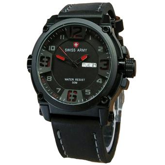 Swiss Army Jam Tangan Pria - Leather Starp - Black - SA 1441 Black Red  