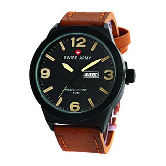 Swiss Army - Jam Tangan Pria - Leather Strap - Black Brown - Sa 0420  