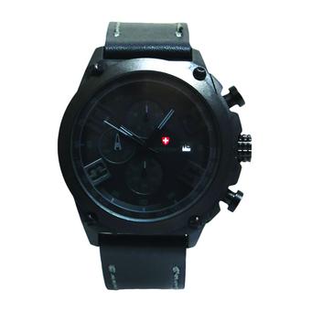 Swiss Army Jam Tangan Pria - Leather Strap - Black Grey - Sa 4076 BG  