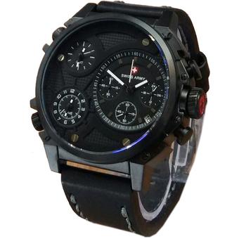 Swiss Army Jam Tangan Pria - Leather Strap - Black Grey - Sa 4176 BG - Triple Time  