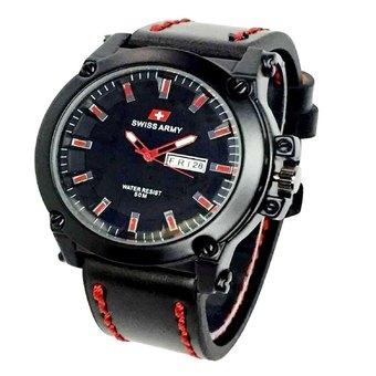 Swiss Army Jam Tangan Pria - Leather Strap - Black Red - Sa 1055 BR  