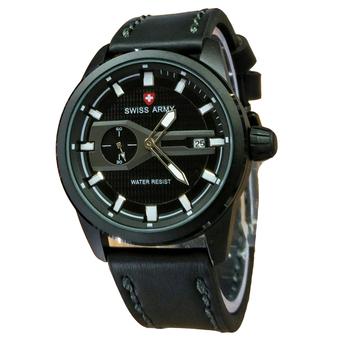 Swiss Army Jam Tangan Pria - Leather Strap - Black - SA 1380 BW  